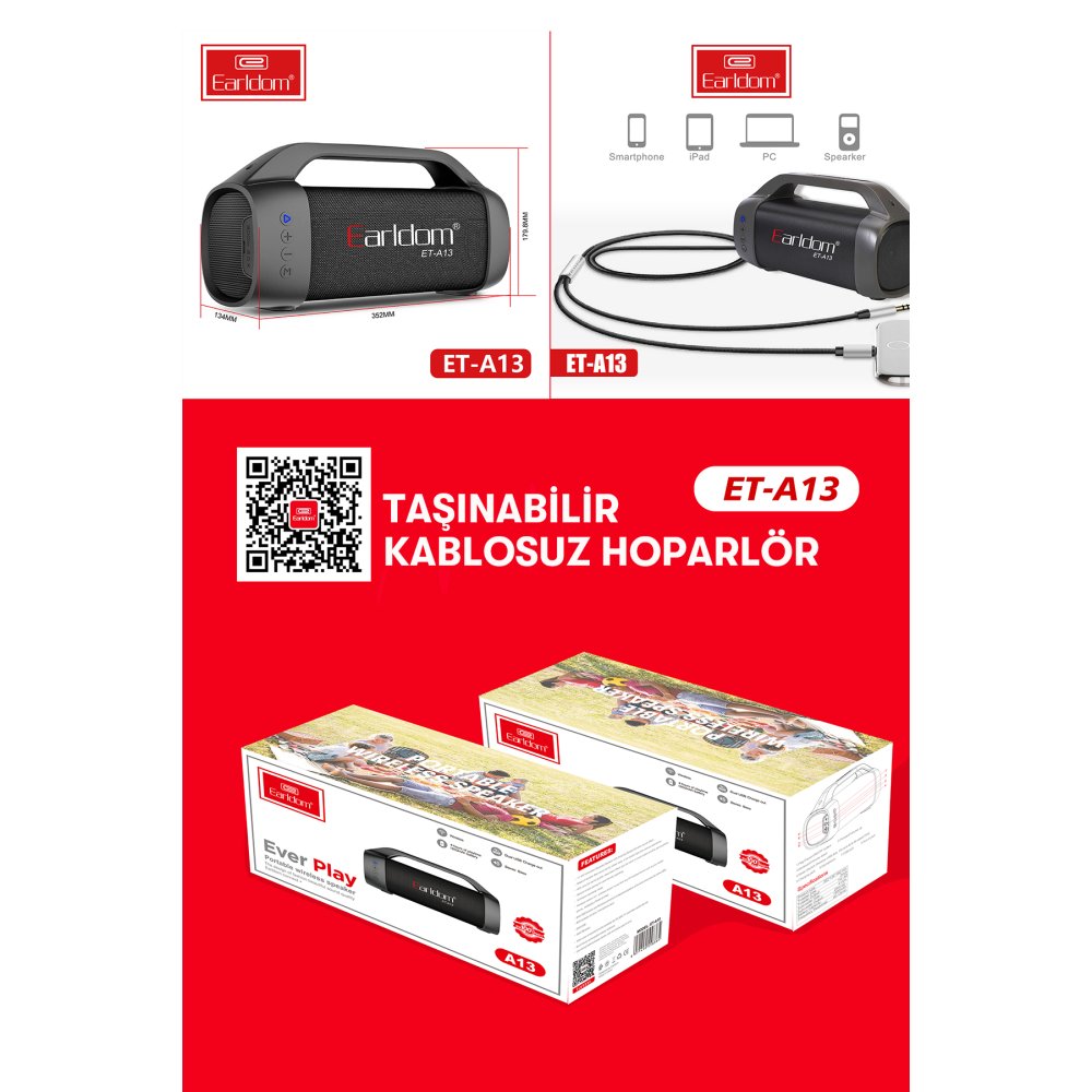 Earldom A13 Radyolu Bluetooth Kablosuz Hoparlör - Siyah