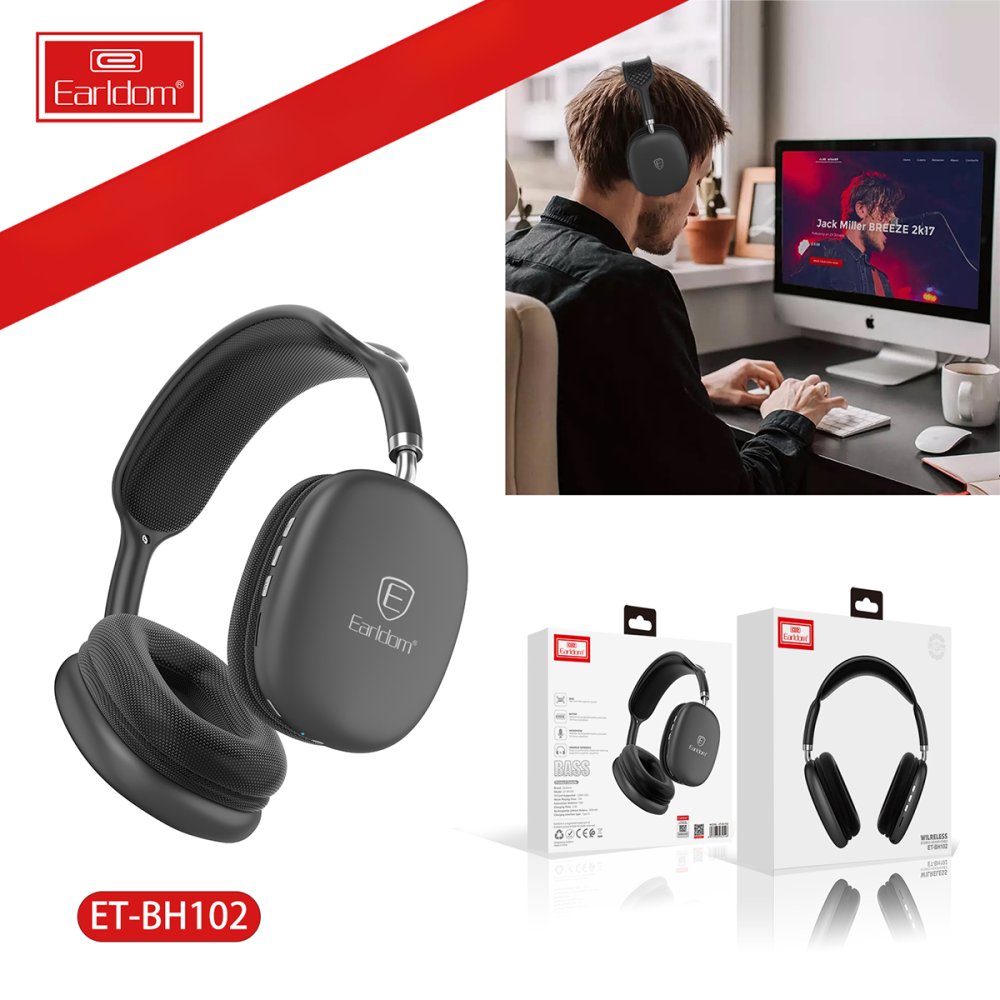 Earldom BH102 Kafaüstü Bluetooth Kulaklık - Siyah