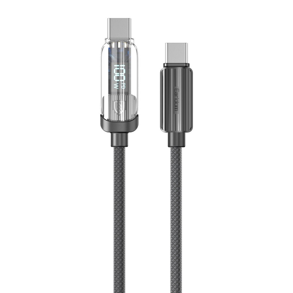 Earldom EC-189CC 1M 100W Dijital Göstergeli Type-C to Type-C PD Hızlı Şarj Kablosu - Siyah