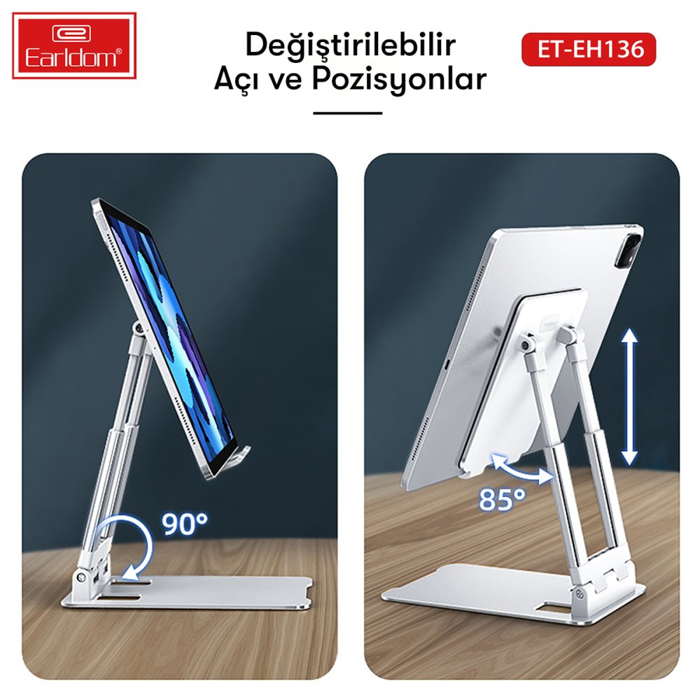 Earldom EH136 Ayarlanabilir Telefon ve Tablet Tutucu - Beyaz