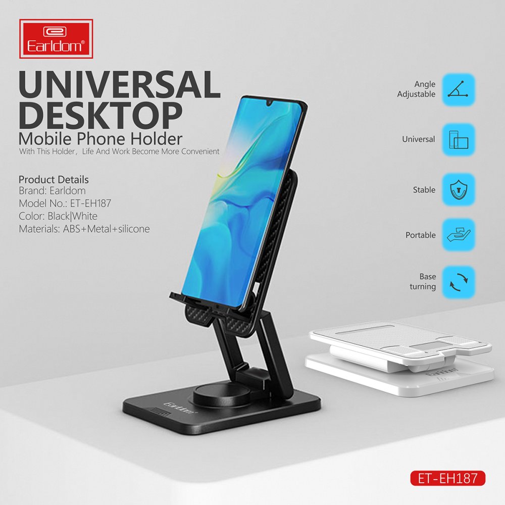 Earldom EH187 Ayarlanabilir Telefon Tutucu - Beyaz