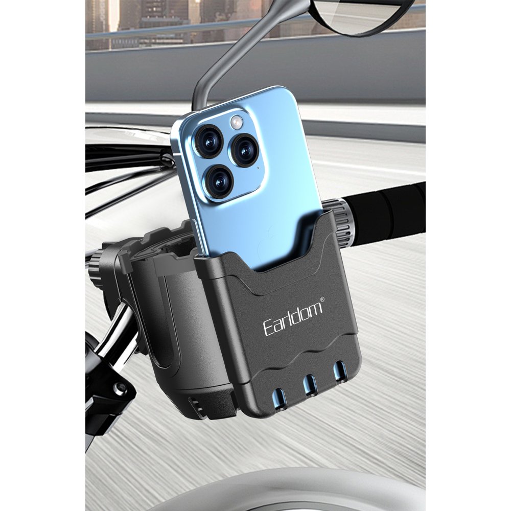 Earldom EH293 Motosiklet İçin Ayarlanabilir 2in1 Telefon ve Şişe Tutucu - Siyah