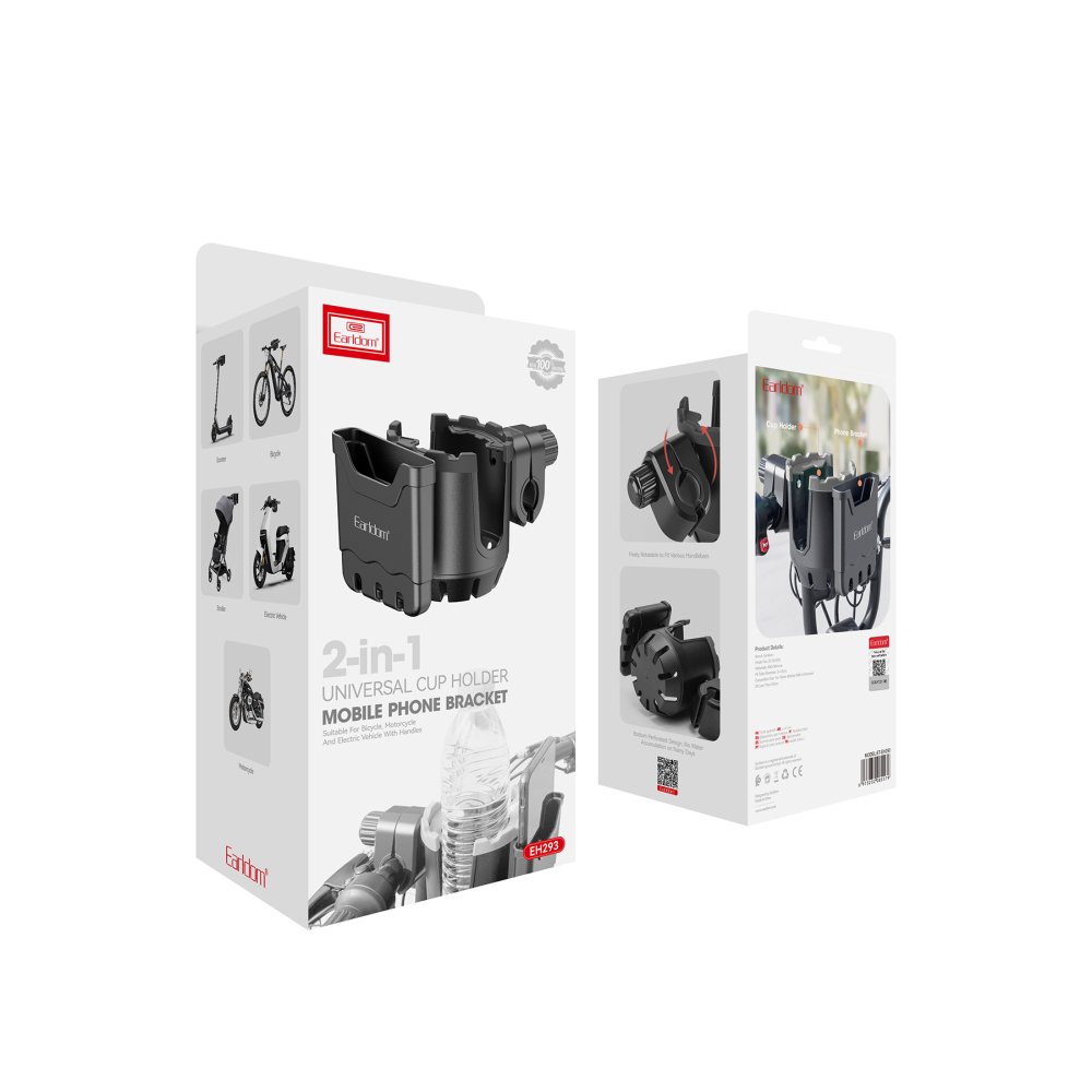 Earldom EH293 Motosiklet İçin Ayarlanabilir 2in1 Telefon ve Şişe Tutucu - Siyah