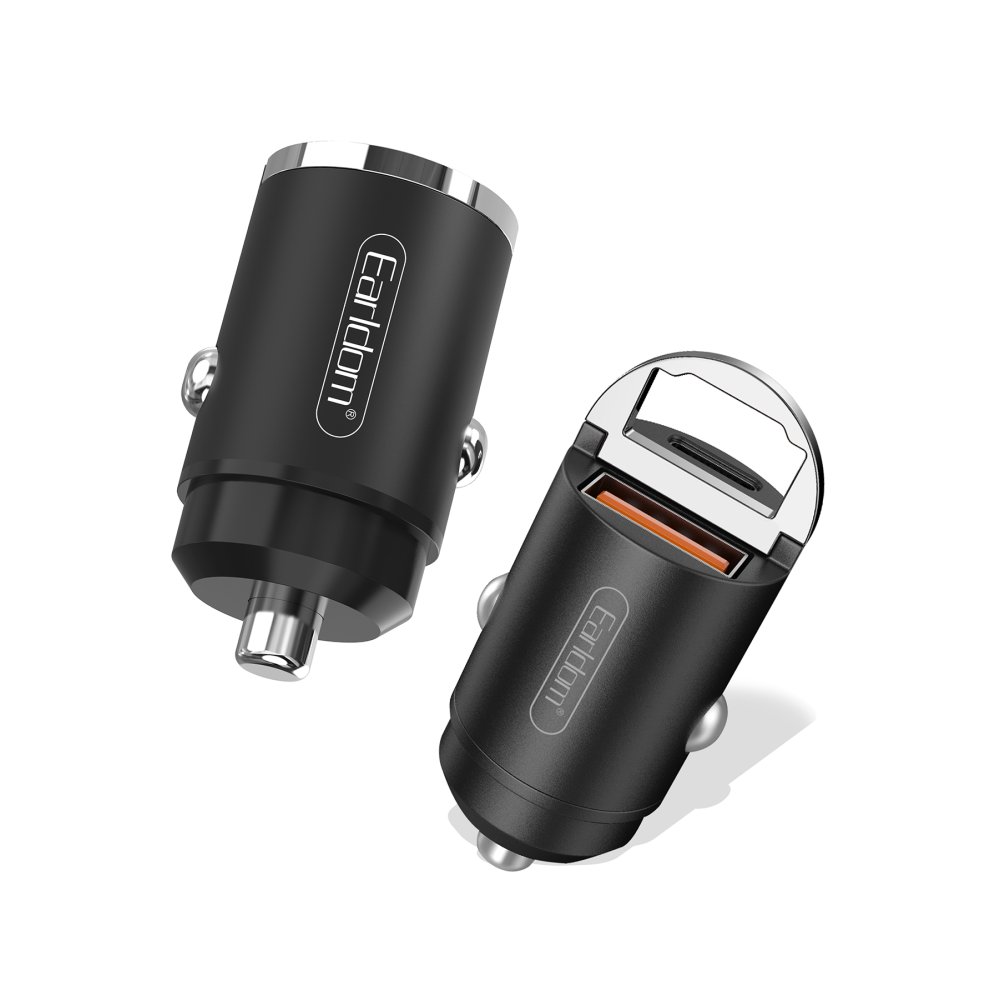 Earldom ES-CC3 1 Adet 18W USB 3.0 / 1 Adet 20W Type-C Çıkışlı PD Hızlı Araç Şarj - Siyah