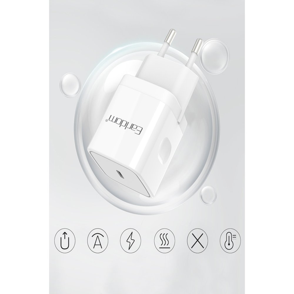 Earldom EU30i 20W Type-C Çıkışlı ve Type-C to Lightning Kablolu PD Hızlı Şarj Cihazı - Beyaz