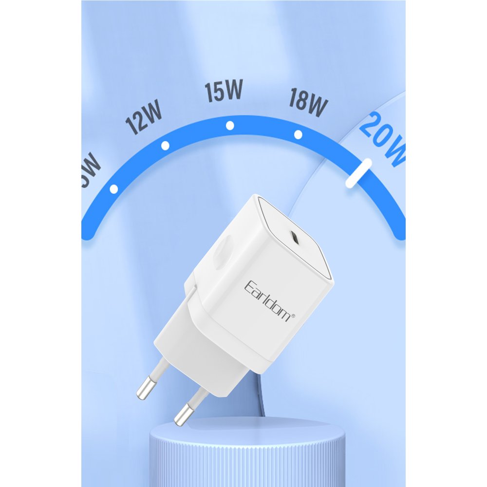 Earldom EU30i 20W Type-C Çıkışlı ve Type-C to Lightning Kablolu PD Hızlı Şarj Cihazı - Beyaz