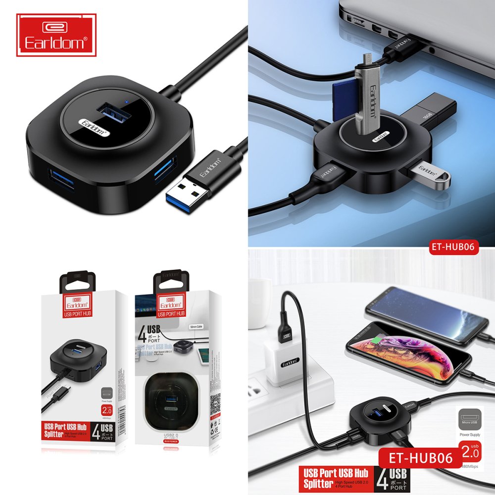 Earldom HUB06 Tak Çalıştır 4 Adet Usb 2.0 Çıkışlı Usb Çoklayıcı - Siyah