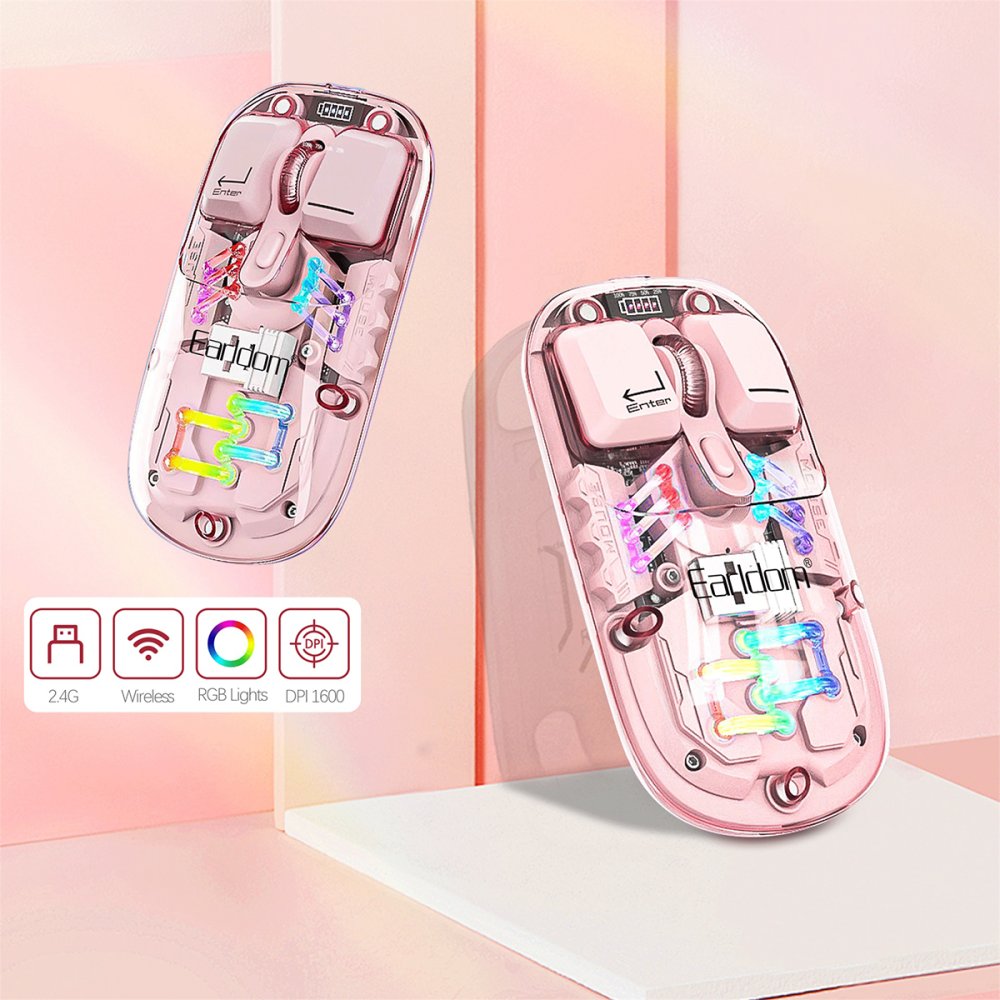 Earldom KM16 1600 DPI Sessiz Transparan Yapılı RGB Kablosuz Ofis Mouse - Pembe