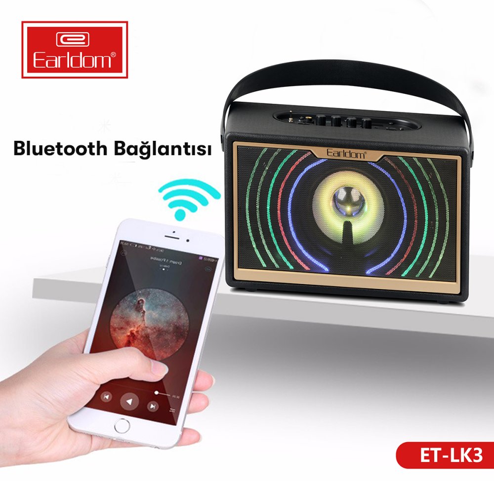 Earldom LK3 Fenerli Radyolu Usb Girişli Bluetooth Kablosuz Hoparlör - Siyah