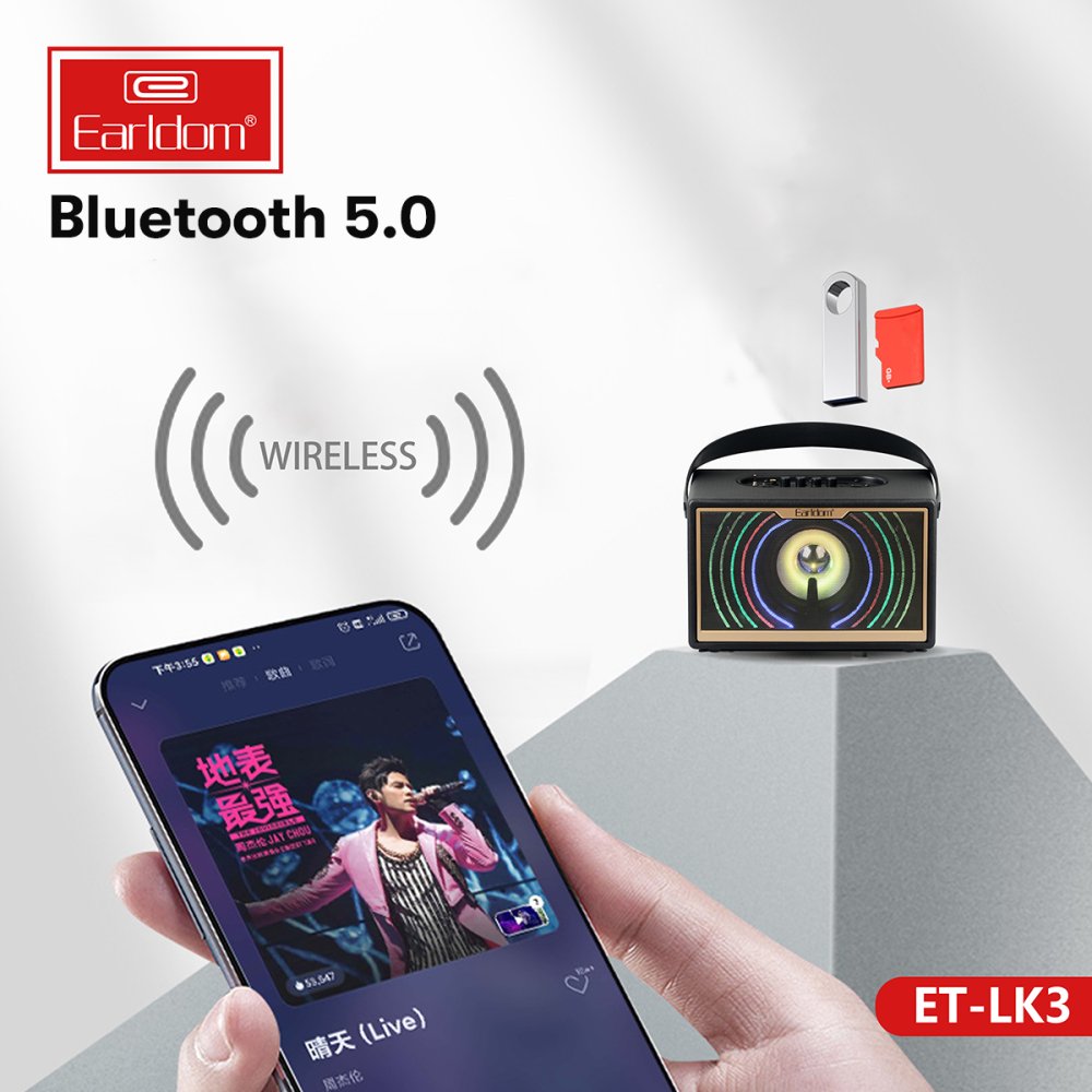 Earldom LK3 Fenerli Radyolu Usb Girişli Bluetooth Kablosuz Hoparlör - Siyah