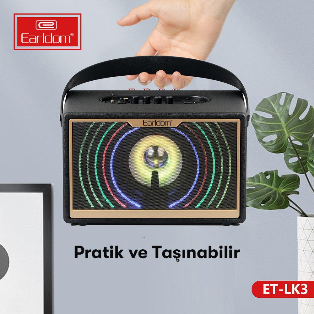 Earldom LK3 Fenerli Radyolu Usb Girişli Bluetooth Kablosuz Hoparlör - Siyah