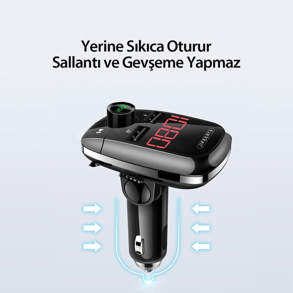 Earldom M55 Bluetooth USB3.0 PD Hızlı Şarj Dijital FM Transmitter - Siyah