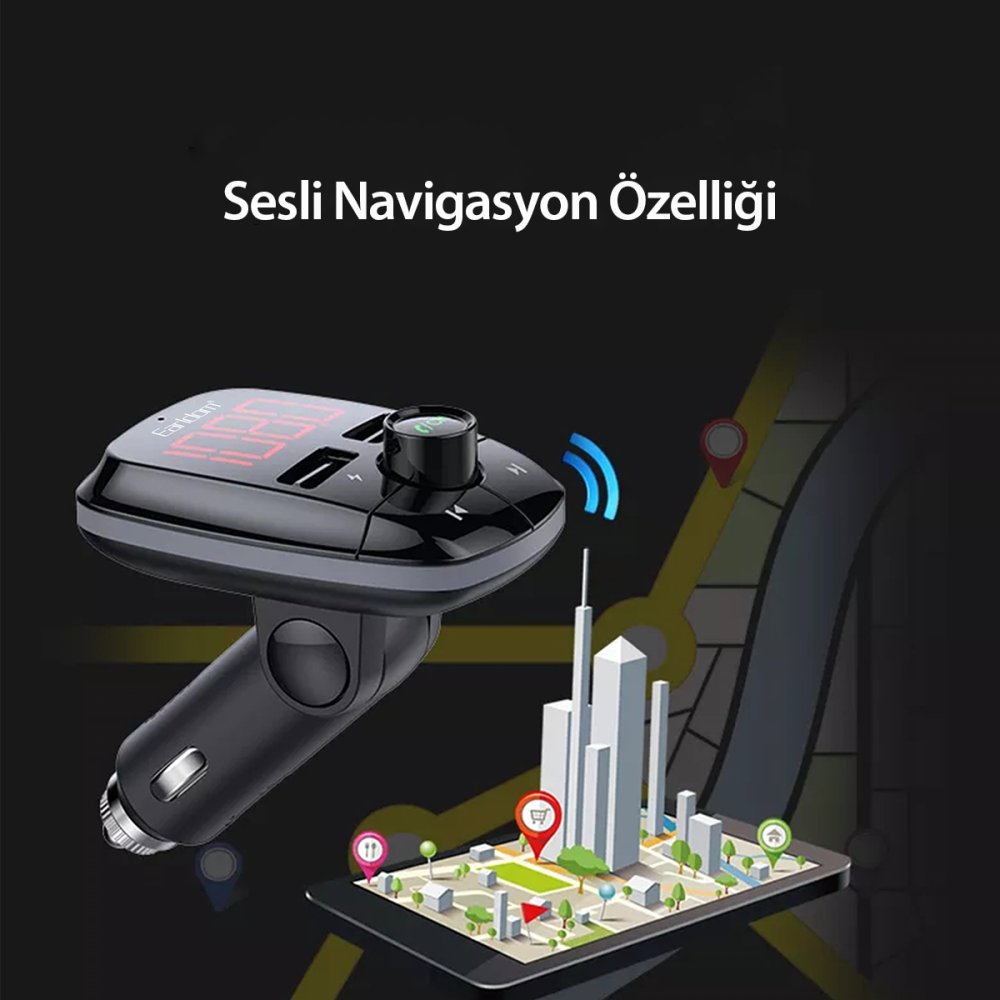 Earldom M55 Bluetooth USB3.0 PD Hızlı Şarj Dijital FM Transmitter - Siyah