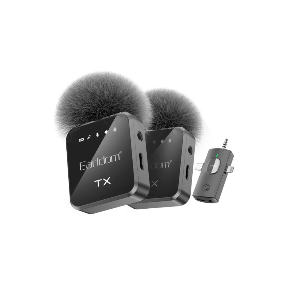 Earldom MC13 3in1 2 Adet Kablosuz Dijital Yaka Mikrofonu - Siyah