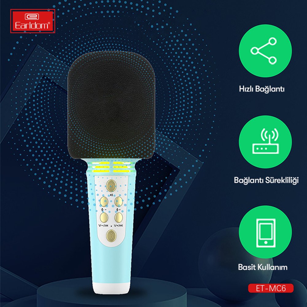 Earldom MC6 Led Işıklı Karaoke Mikrofon - Sarı