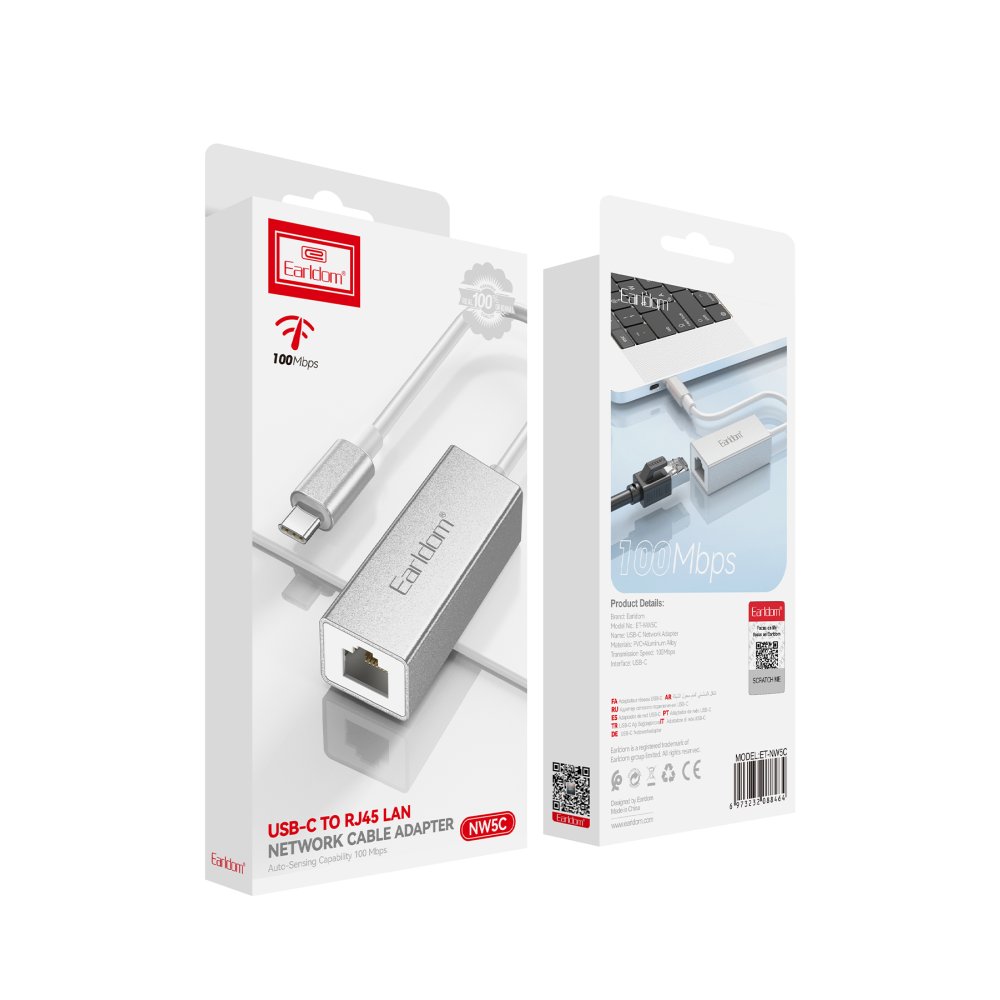 Earldom NW5C 100 Mpbs Type-C to RJ45 Ethernet Network Dönüştürücü - Beyaz