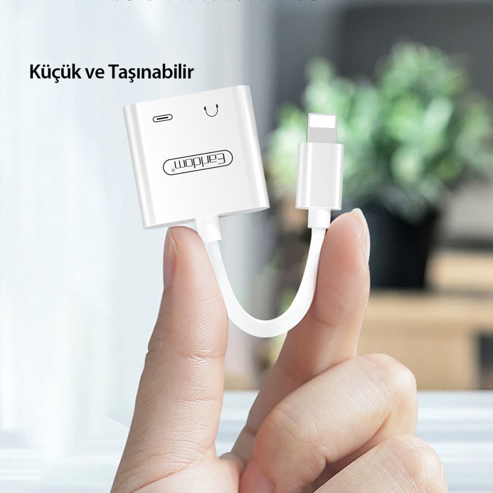 Earldom OT46 Tak Çalıştır Lightning to 2in1 Type-C ve Aux Dönüştürücü - Beyaz