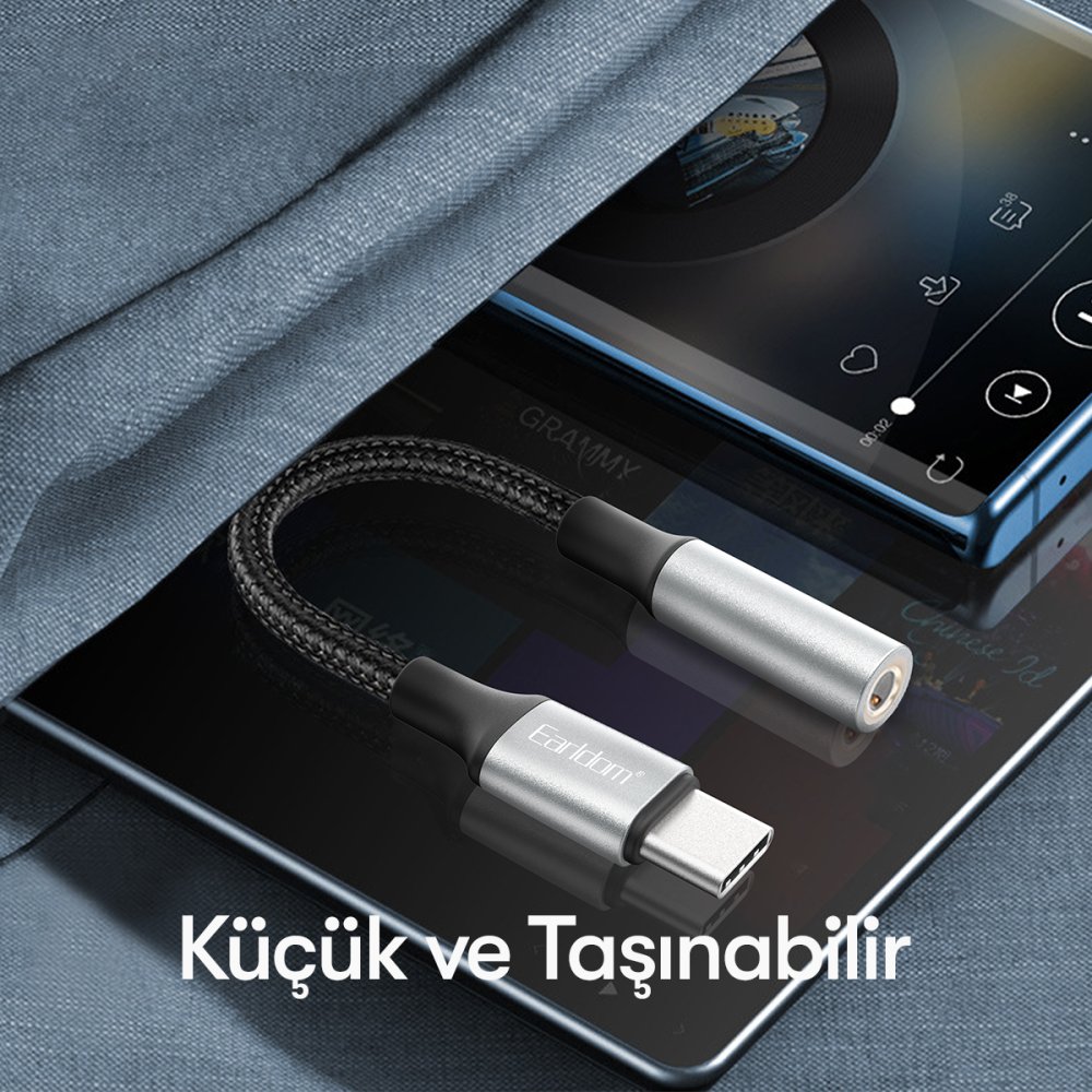 Earldom OT77 Tak Çalıştır Type-C to Aux Dönüştürücü - Siyah
