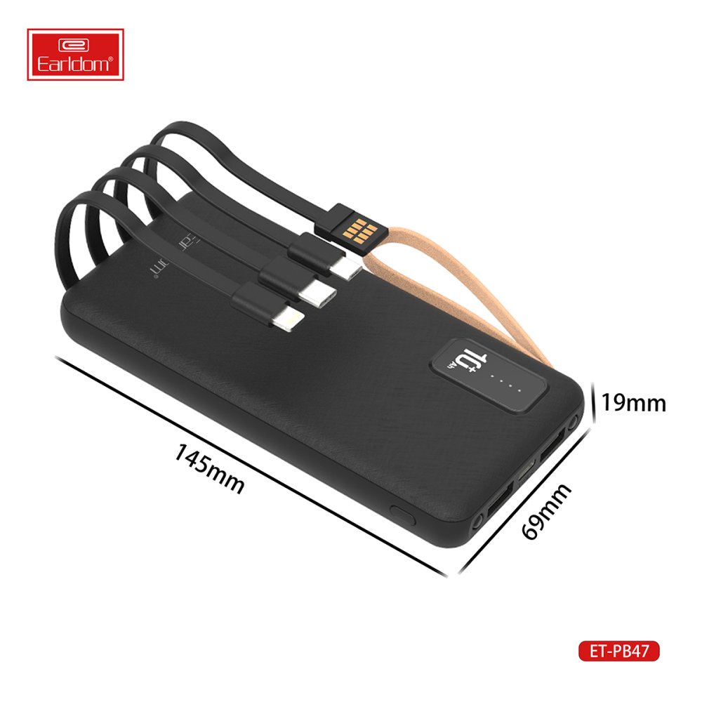 Earldom PB47 10.000 mAh 20W PD Hızlı Şarj Powerbank - Siyah