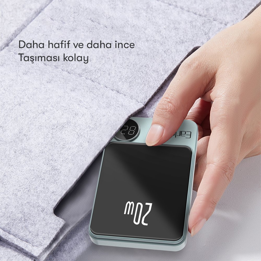 Earldom PD23 5.000 mAh 20W Kablosuz Şarjlı PD Hızlı Şarj Mini Powerbank - Yeşil
