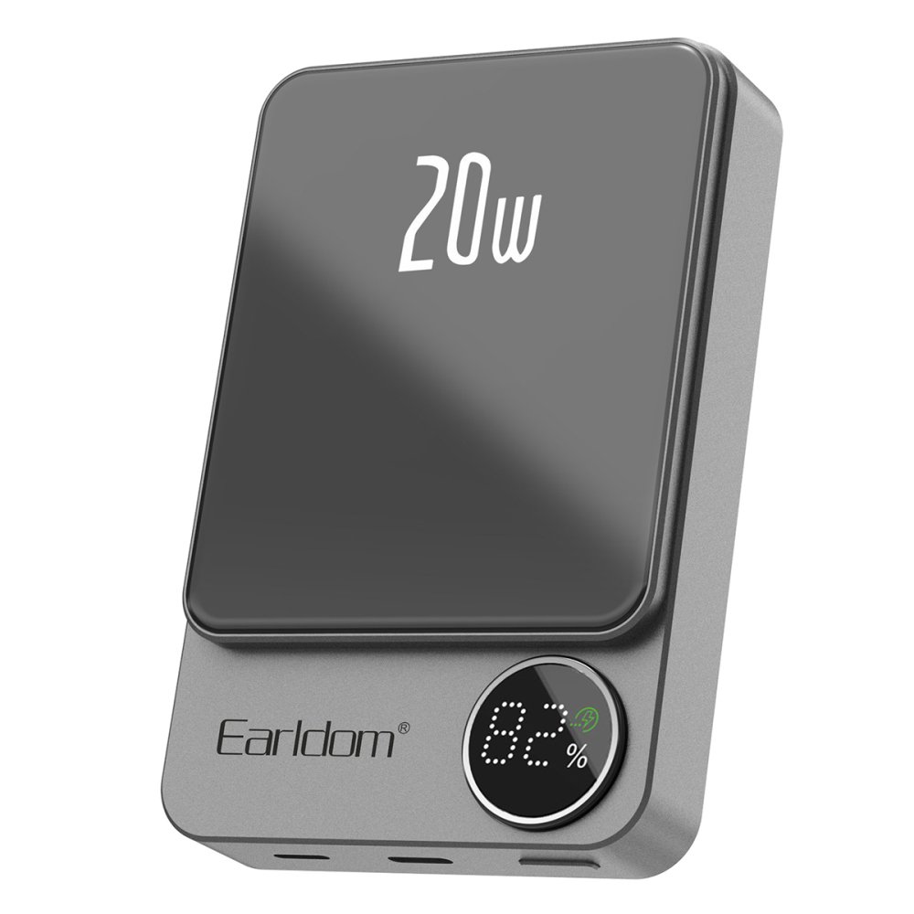 Earldom PD24 10.000 mAh 20W Kablosuz Şarjlı PD Hızlı Şarj Mini Powerbank - Gri