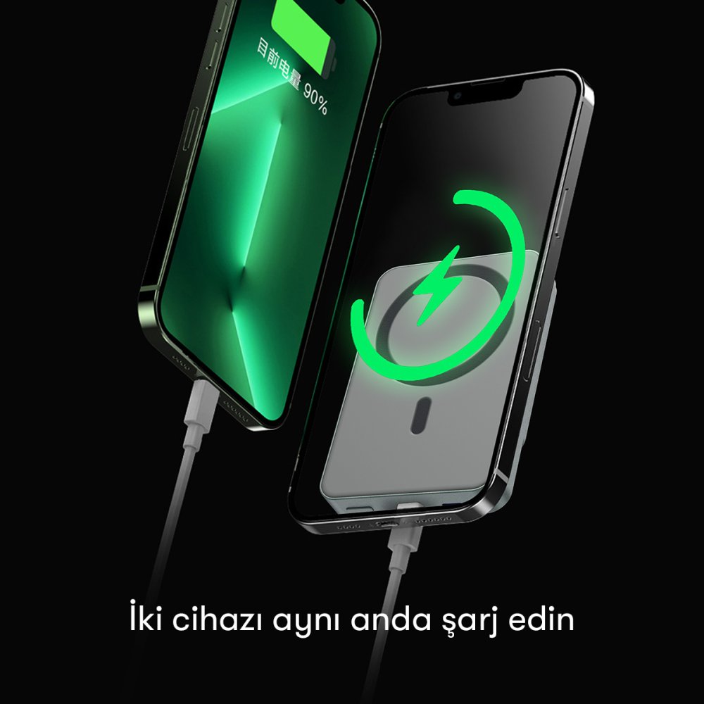 Earldom PD24 10.000 mAh 20W Kablosuz Şarjlı PD Hızlı Şarj Mini Powerbank - Yeşil
