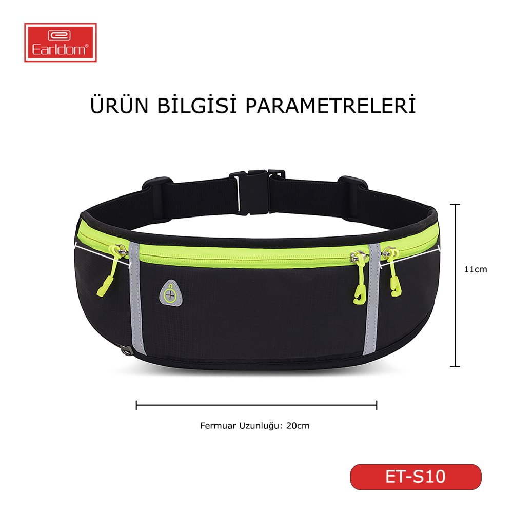 Earldom S10 Su Geçirmez Fosforlu Spor Bel Çantası - Siyah