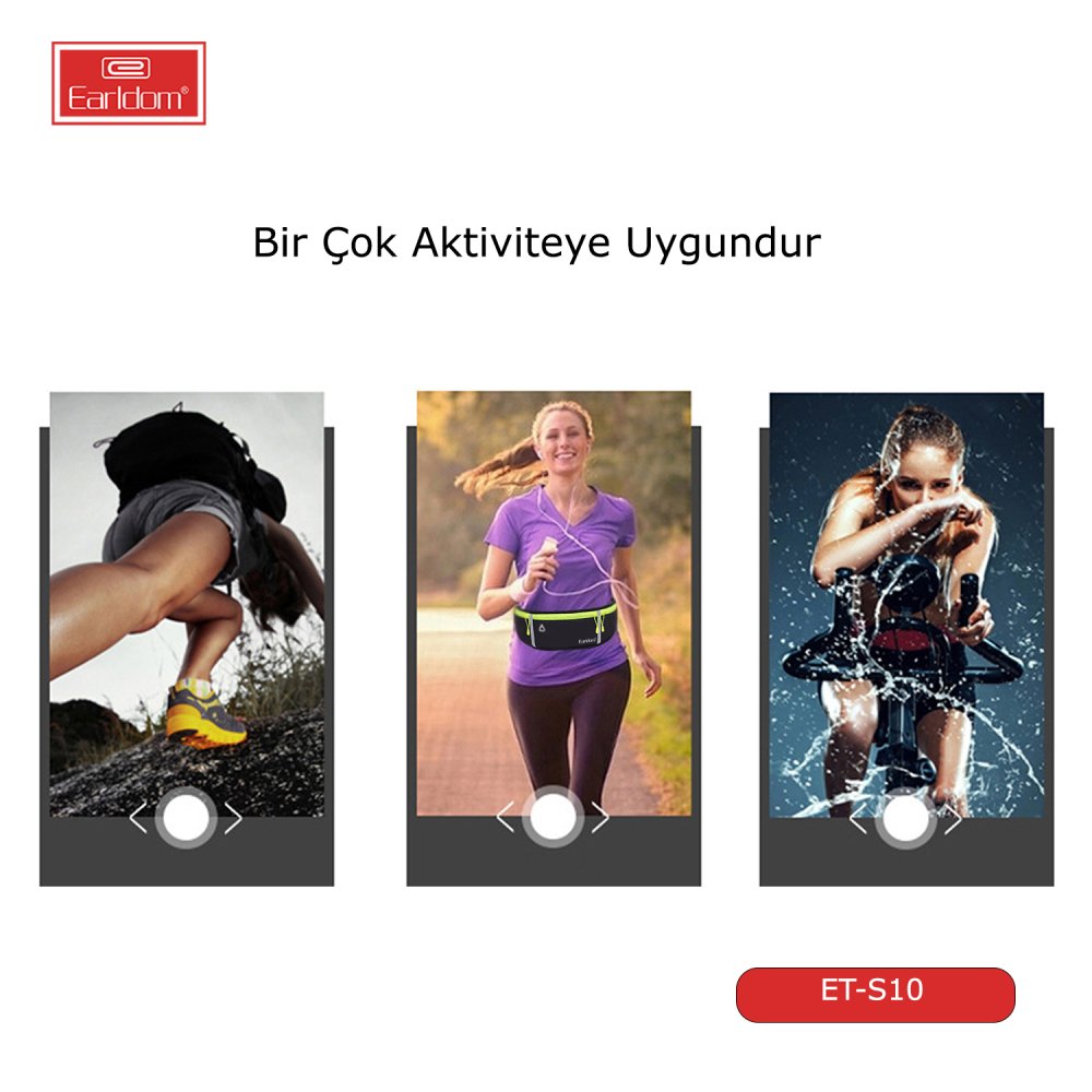 Earldom S10 Su Geçirmez Fosforlu Spor Bel Çantası - Siyah
