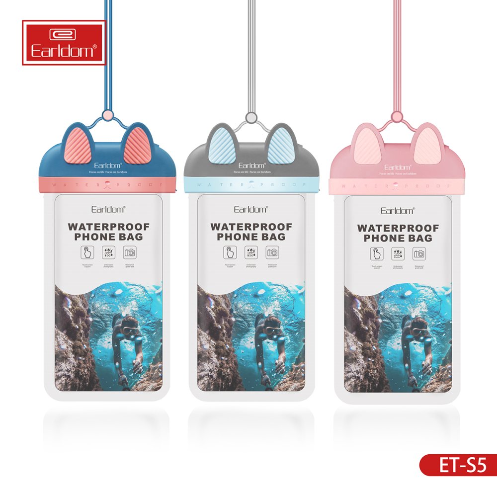 Earldom S5 Su Geçirmez Universal Telefon Kılıfı - Gri