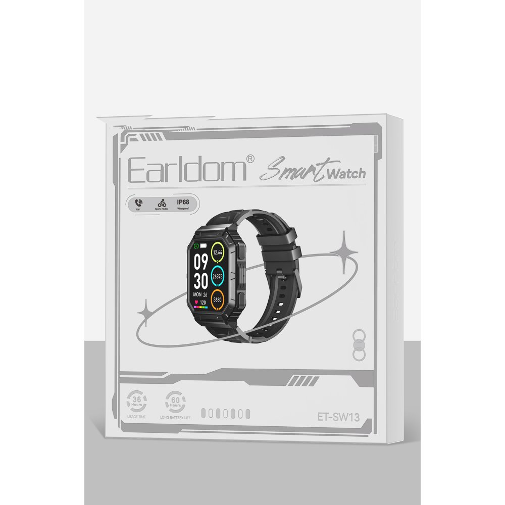 Earldom SW13 2.2 inç Sağlık Takip ve Konuşma Özellikli Akıllı Saat - Siyah
