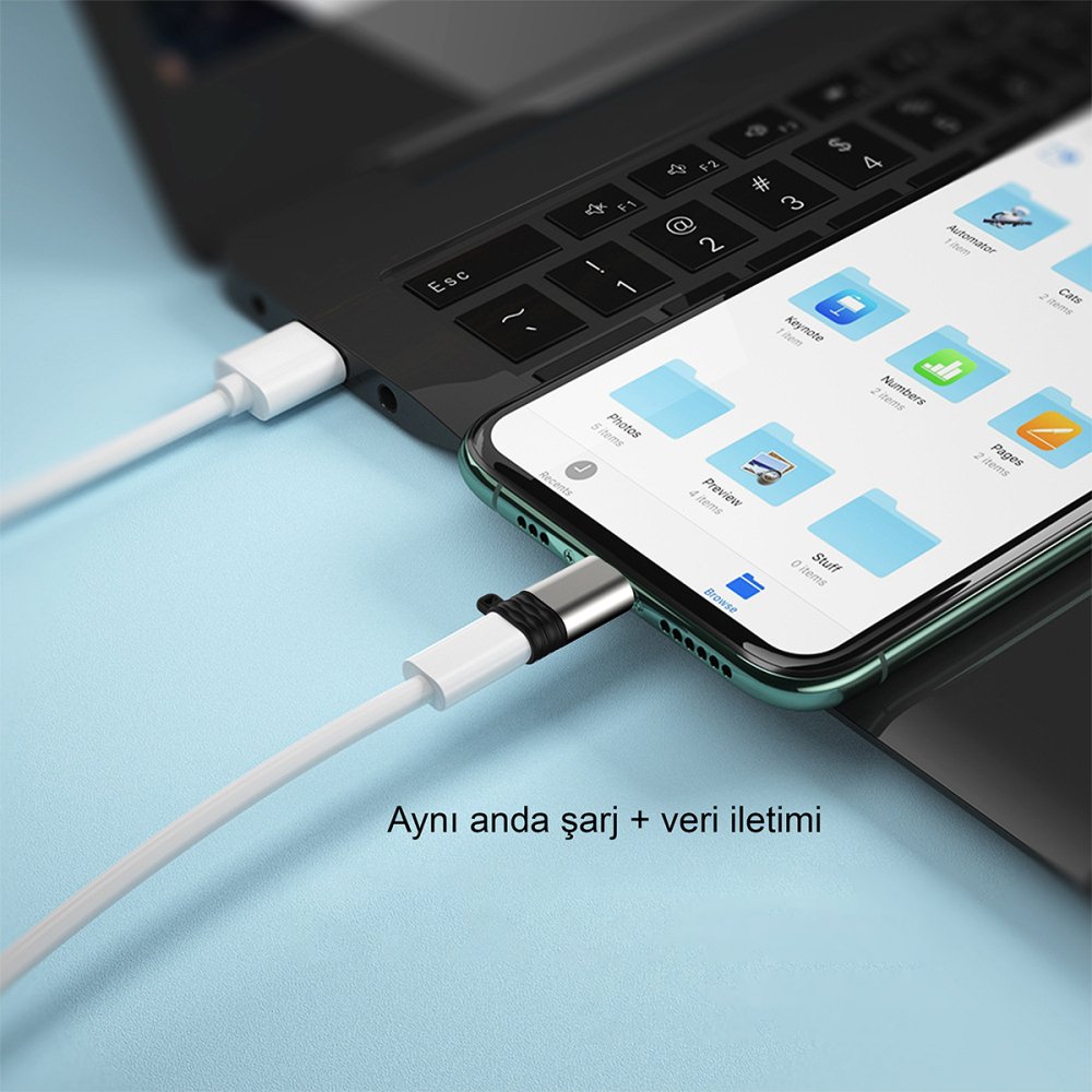 Earldom TC15 Tak Çalıştır Type-C to Lightning Dönüştürücü - Gümüş