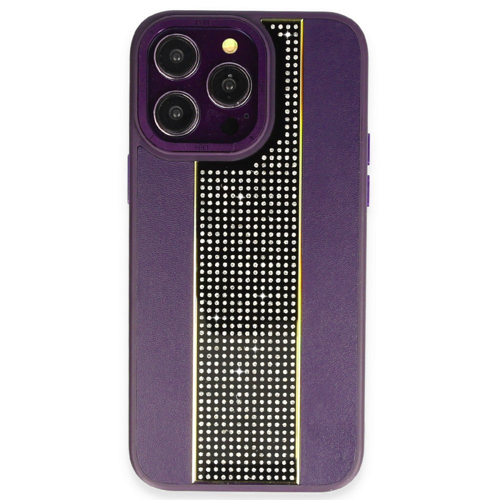 HDD iPhone 15 Pro Kılıf HBC-160 Almera Taşlı Kapak - Derin Mor
