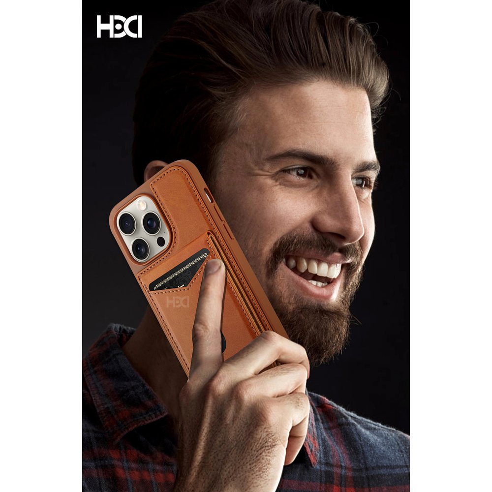 HDD iPhone 15 Pro Max HBC-246 Ottawa Magnet Kartvizitli Standlı Kapak - Kahverengi