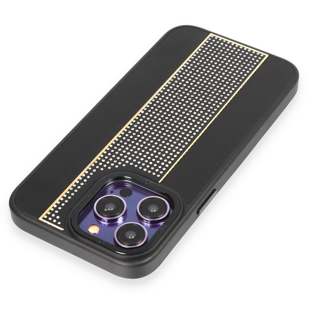 HDD iPhone 15 Pro Max Kılıf HBC-160 Almera Taşlı Kapak - Siyah