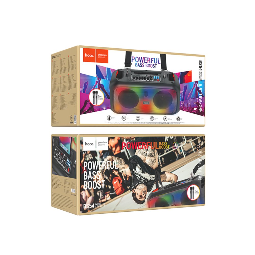 Hoco BS54 Party Çift Mikrofonlu Bluetooth RGB Kablosuz Hoparlör - Siyah