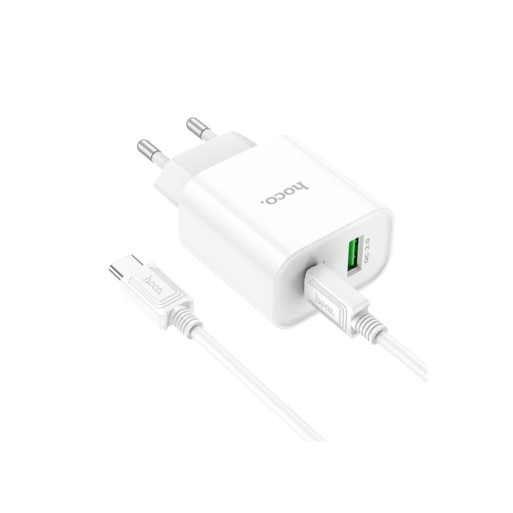 Hoco C80A Plus Rapido USB 3.0 QC ve 20W Type-C PD Çıkışlı ve Ekstra Type-C to Type-C Kablolu Şarj Aleti - Beyaz