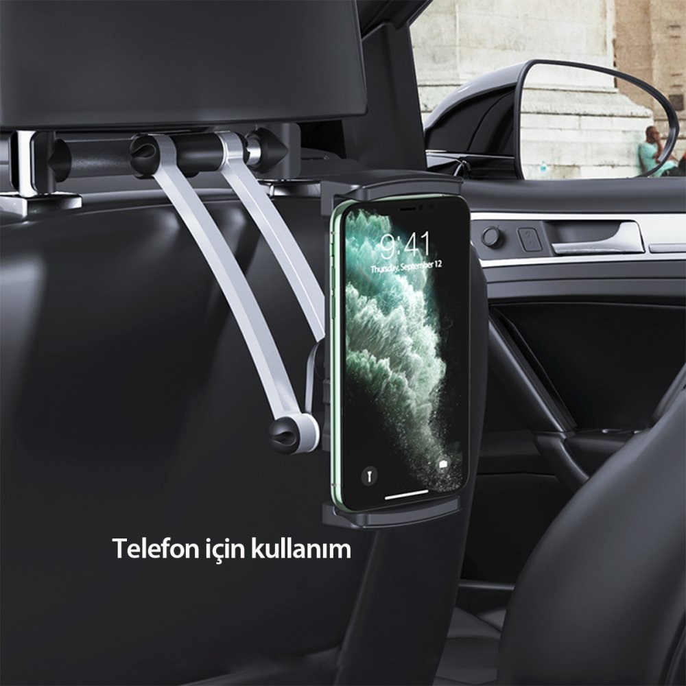 Hoco CA62 Ayarlanabilir 360 Derece Klipsli Koltuk Arkası Telefon Tablet Tutucu - Siyah