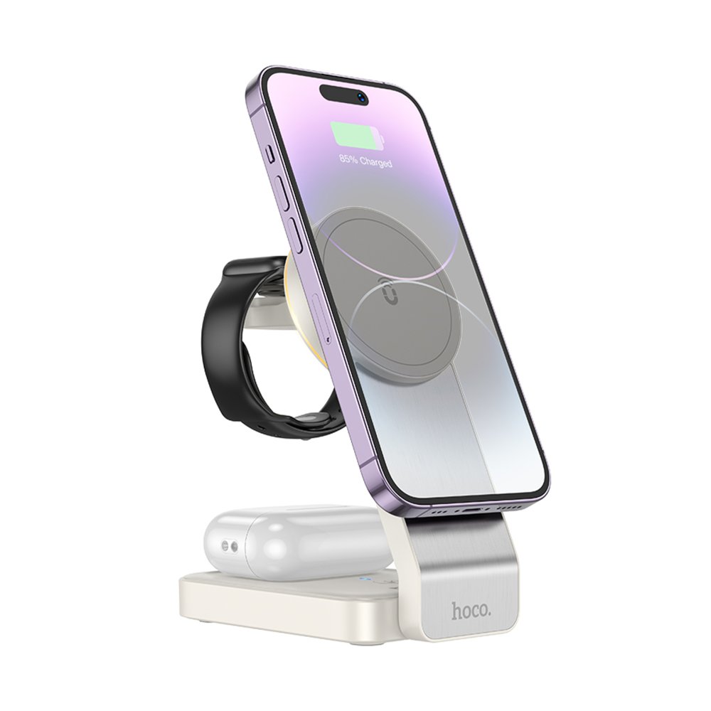 Hoco CQ3 3in1 15W Masaüstü Kablosuz Şarj Standı - Beyaz