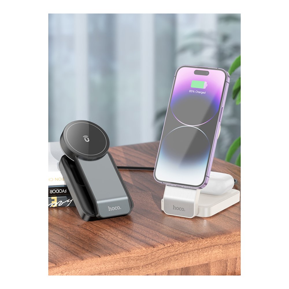 Hoco CQ3 3in1 15W Masaüstü Kablosuz Şarj Standı - Beyaz