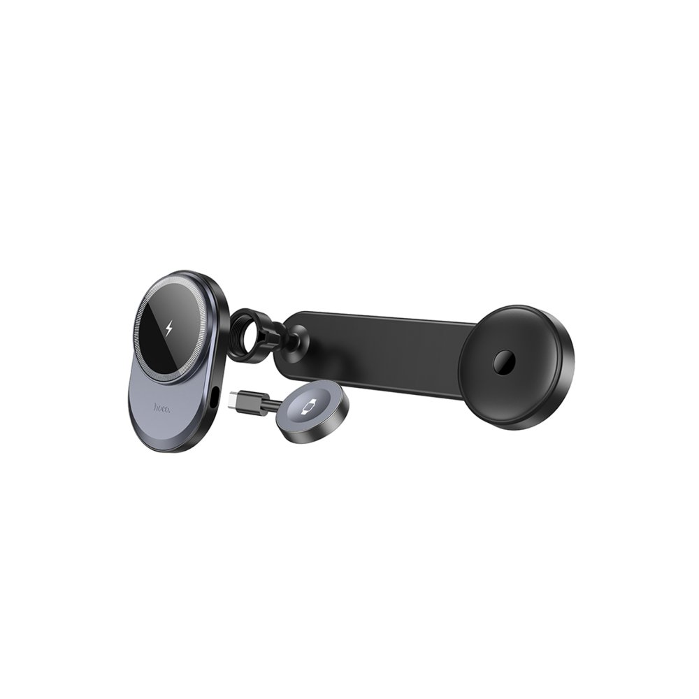 Hoco HW28 Excelso Yapışkanlı 15W Kablosuz Şarj ve 2.5W Kablosuz Saat Şarj Destekli Magsafe Araç Tutucu - Siyah
