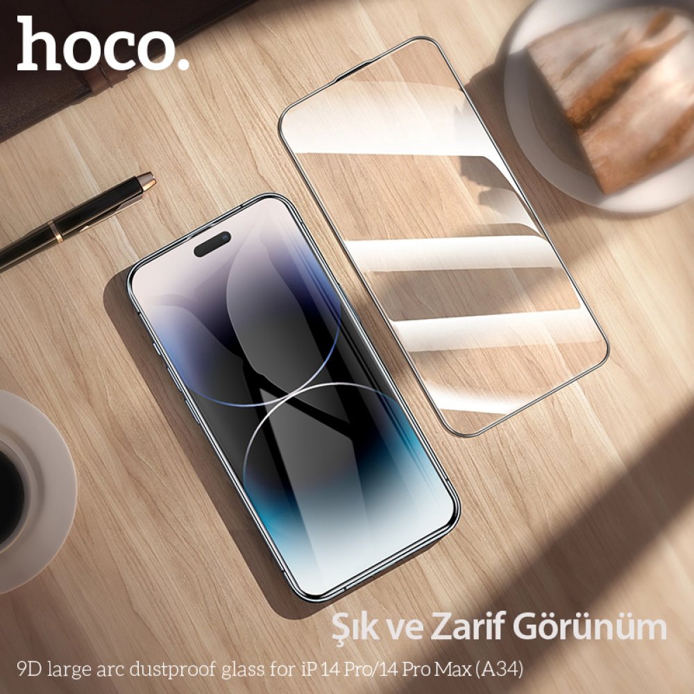 Hoco iPhone 14 Pro 9D Dustproof Cam Ekran Koruyucu - Siyah