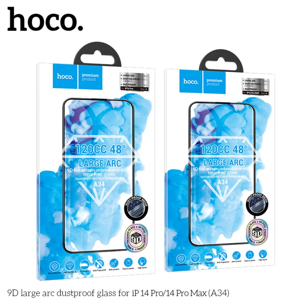 Hoco iPhone 14 Pro 9D Dustproof Cam Ekran Koruyucu - Siyah