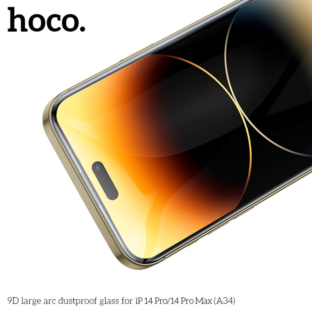 Hoco iPhone 14 Pro Max 9D Dustproof Cam Ekran Koruyucu - Siyah