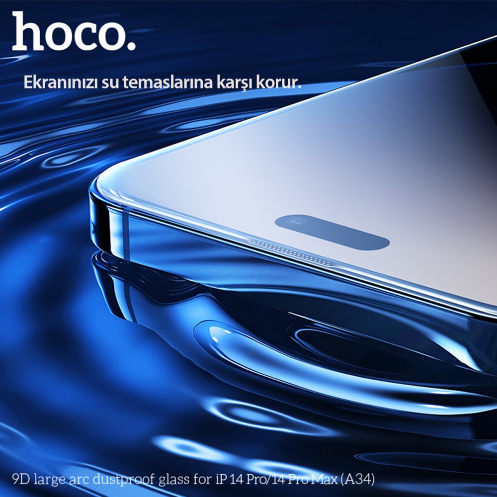 Hoco iPhone 14 Pro Max 9D Dustproof Cam Ekran Koruyucu - Siyah