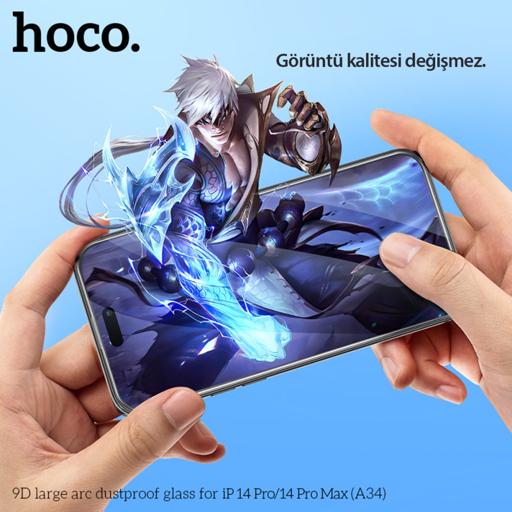 Hoco iPhone 14 Pro Max 9D Dustproof Cam Ekran Koruyucu - Siyah