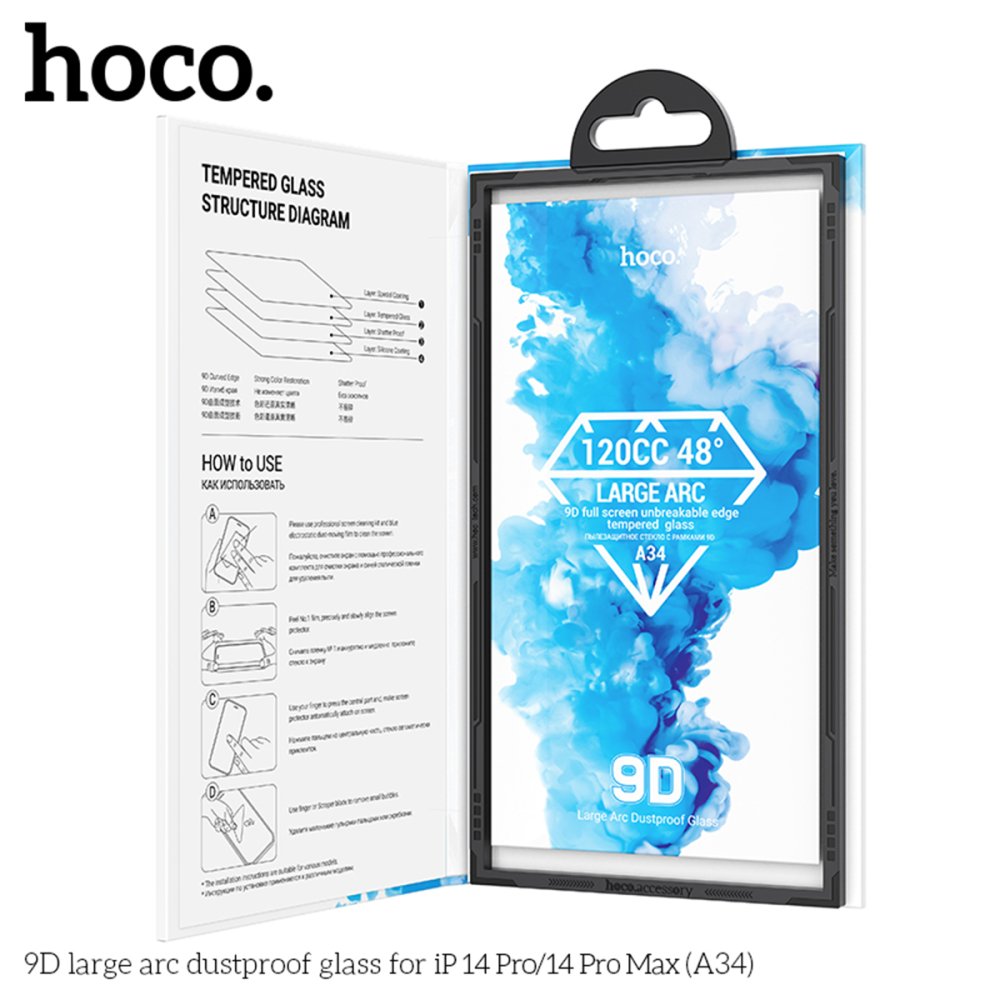 Hoco iPhone 14 Pro Max 9D Dustproof Cam Ekran Koruyucu - Siyah
