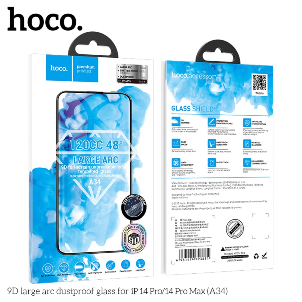 Hoco iPhone 14 Pro Max 9D Dustproof Cam Ekran Koruyucu - Siyah