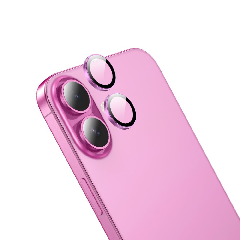 Hoco iPhone 16 3D Metal Frame Kamera Lens - Pembe