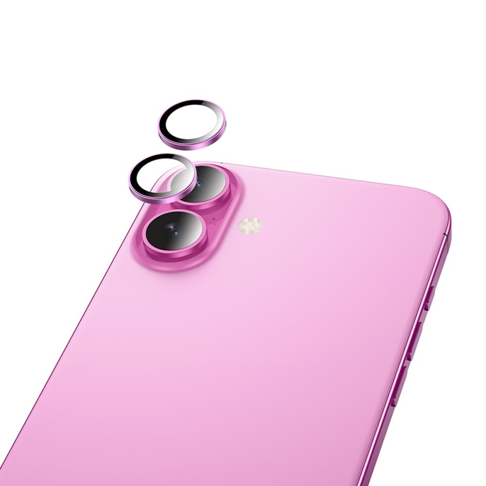 Hoco iPhone 16 3D Metal Frame Kamera Lens - Pembe