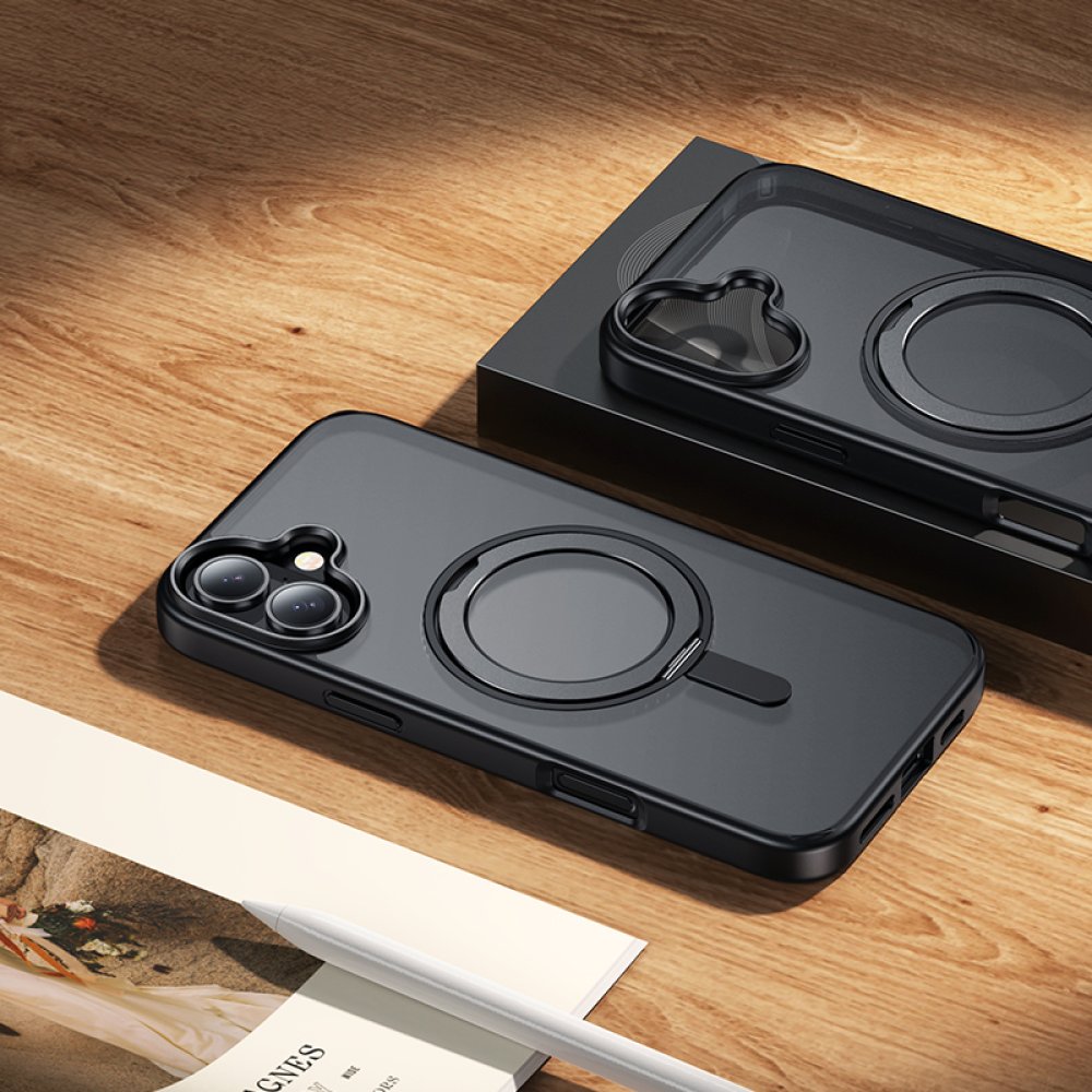 Hoco iPhone 16 Rotating Magsafe Standlı Kapak - Şeffaf
